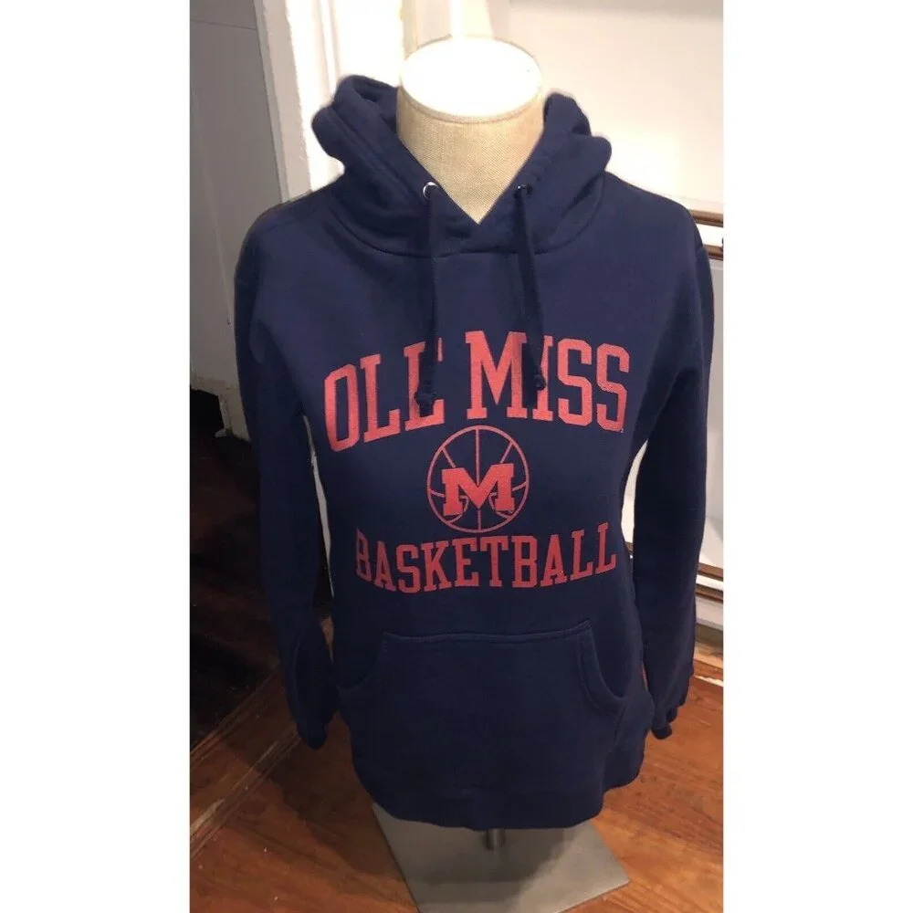 FANATICS Men's OLE MISS Basketball Red Navy Long‎ Sleeve PULLOVER HOODIE S